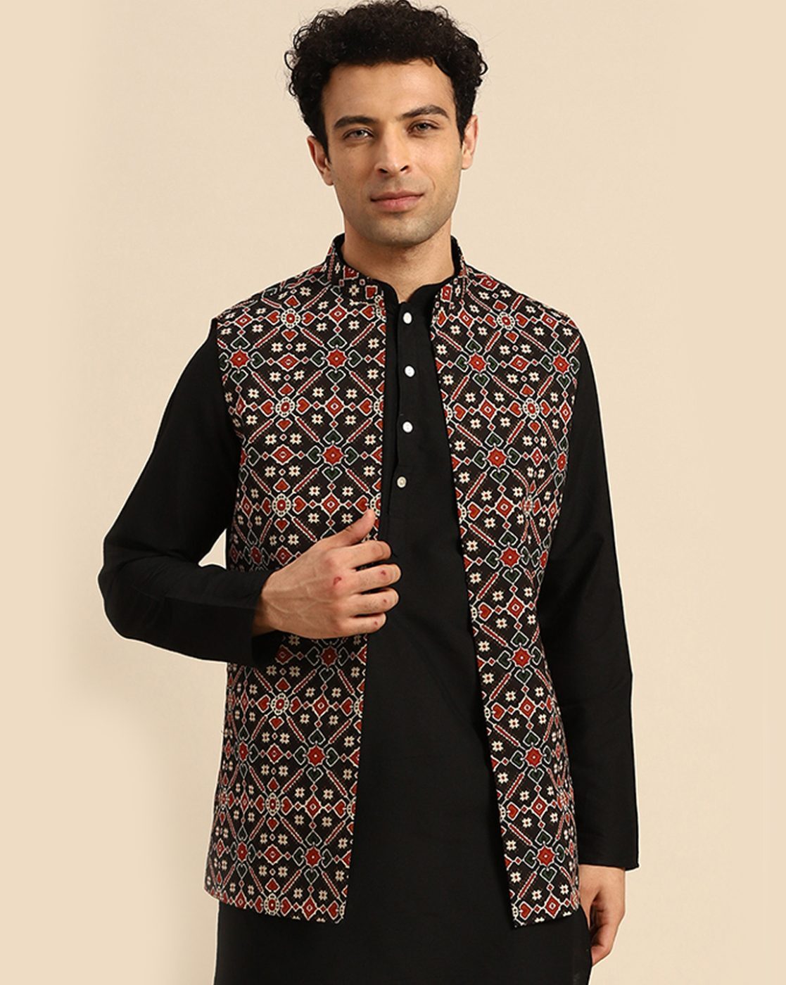 Green Mens Printed Silk Blend Ethnic Jacket, Size: 39 at Rs 1224 in Surat