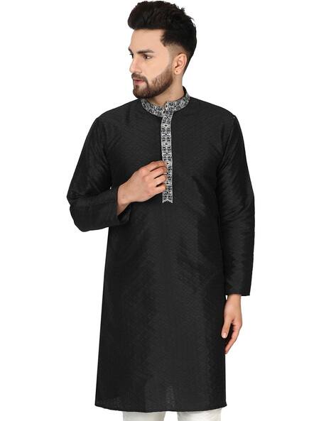 ENCIGER Embroidery Long Kurta with Mandarin Collar
