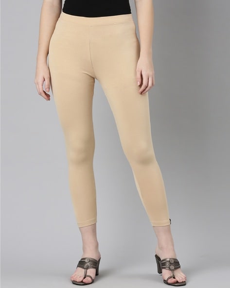 Women High-Rise Cropped Leggings with Elasticated Waistband