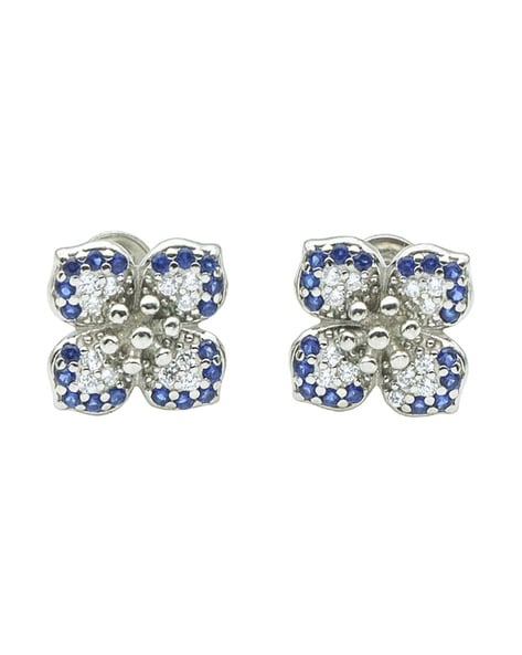 Falling Leaves White Sparkle Silver Stud Earrings - AVILIO DEMI FINE  JEWELLERY