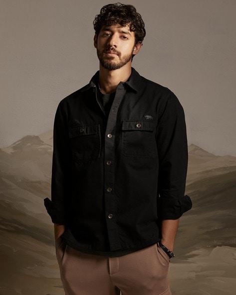 Men Regular Fit Shirt with Flap Pockets