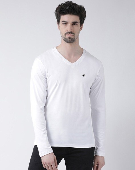Glito Men's White Colour V-Neck T-Shirt for Men