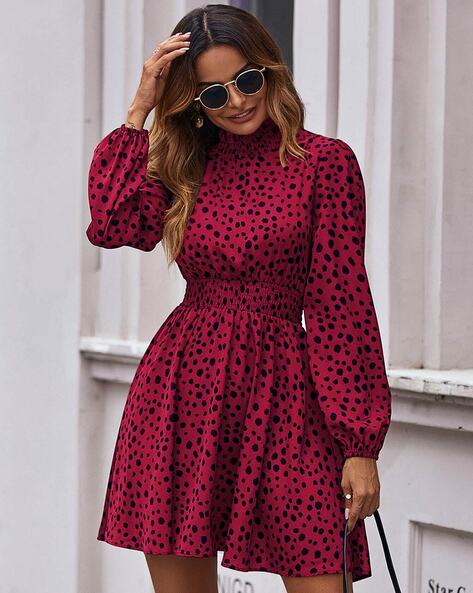 Red Polka Dot Frill Hem Shift Dress | PrettyLittleThing