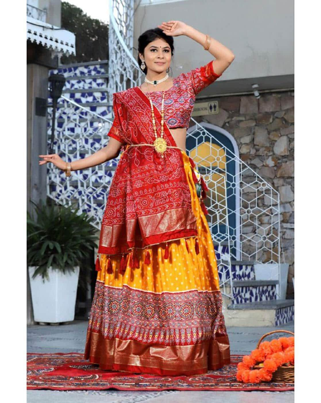 Red and yellow lehenga on sale choli