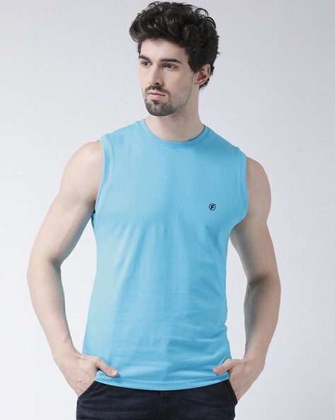 Friskers Solid Men Round Neck Sleeveless T-Shirt