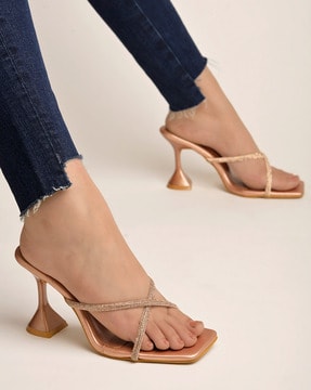 Buy Gold Heeled Sandals for Women by Shoetopia Online Ajio