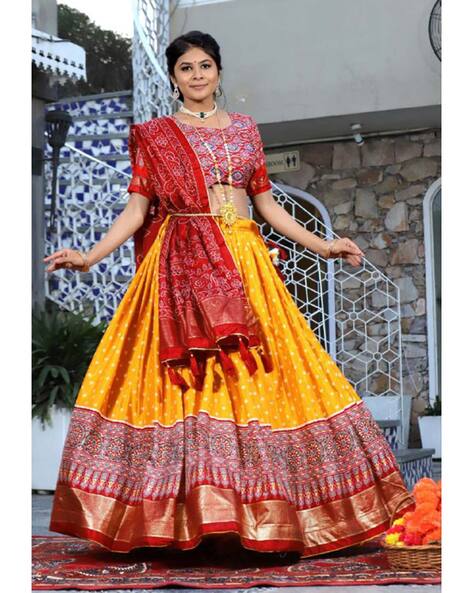 Mustard Yellow Lehenga Choli In Butter Silk With Digital Print –  ReplicaVilla