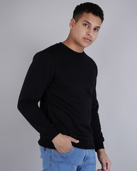 Regular Fit Ribbed Sweatshirt - Black - Men