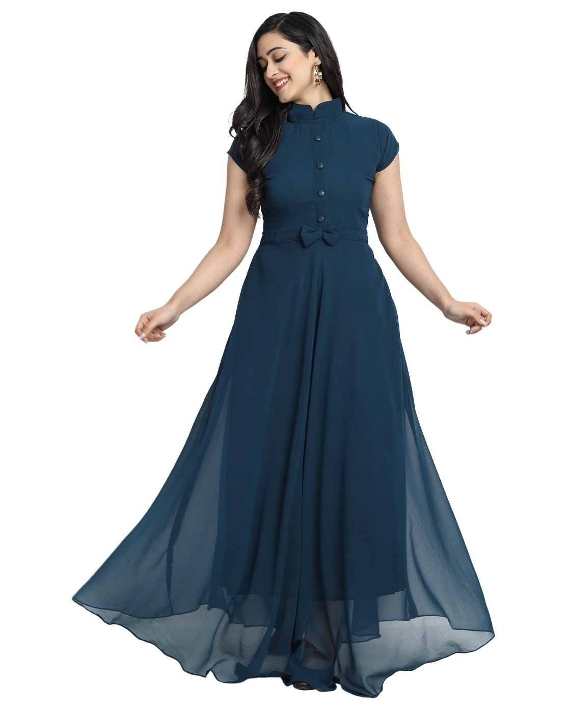 Embroidered Silk Gown Dress in Sky blue - GW0418