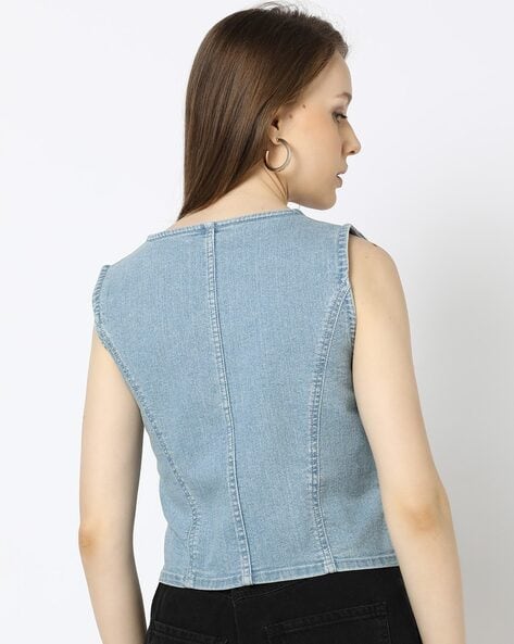 Stylish Women's Short Denim Jacket - Slim Fit, Half Sleeve