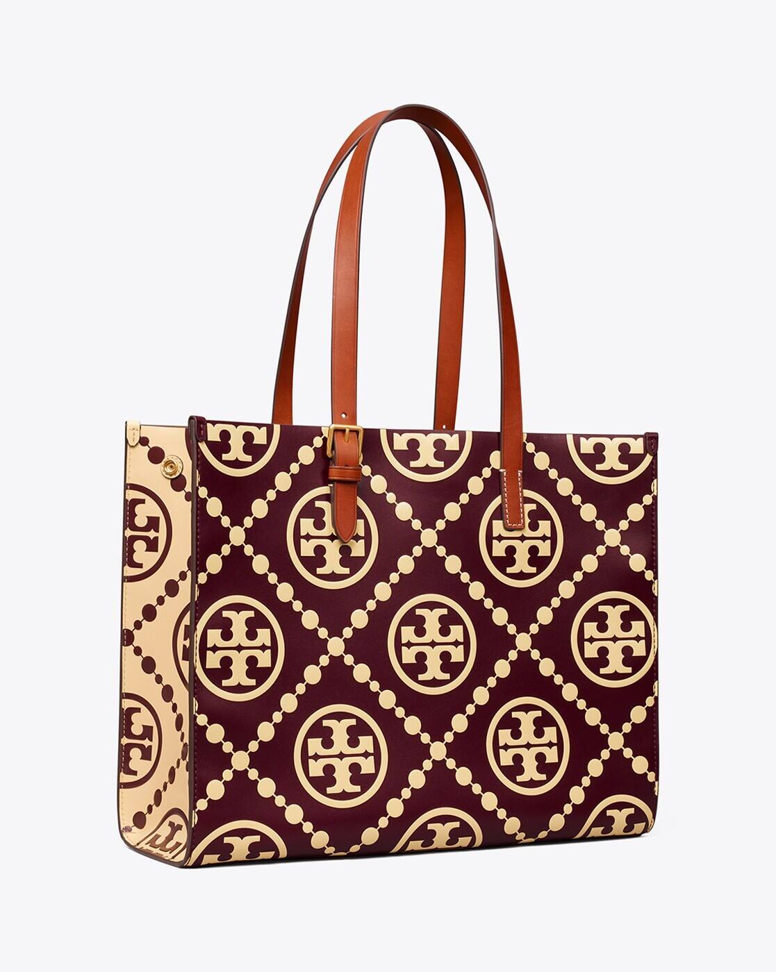 T Monogram Contrast Embossed Large Tote Bag