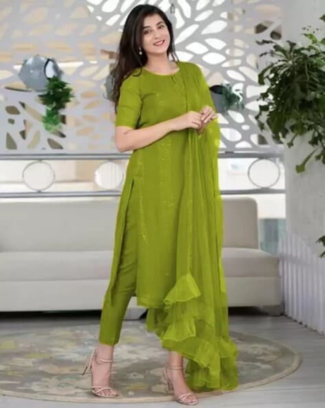 Small Women Lime Green Block Print Tiered A-Line Cotton Kurti at Rs  525/piece in Gurgaon