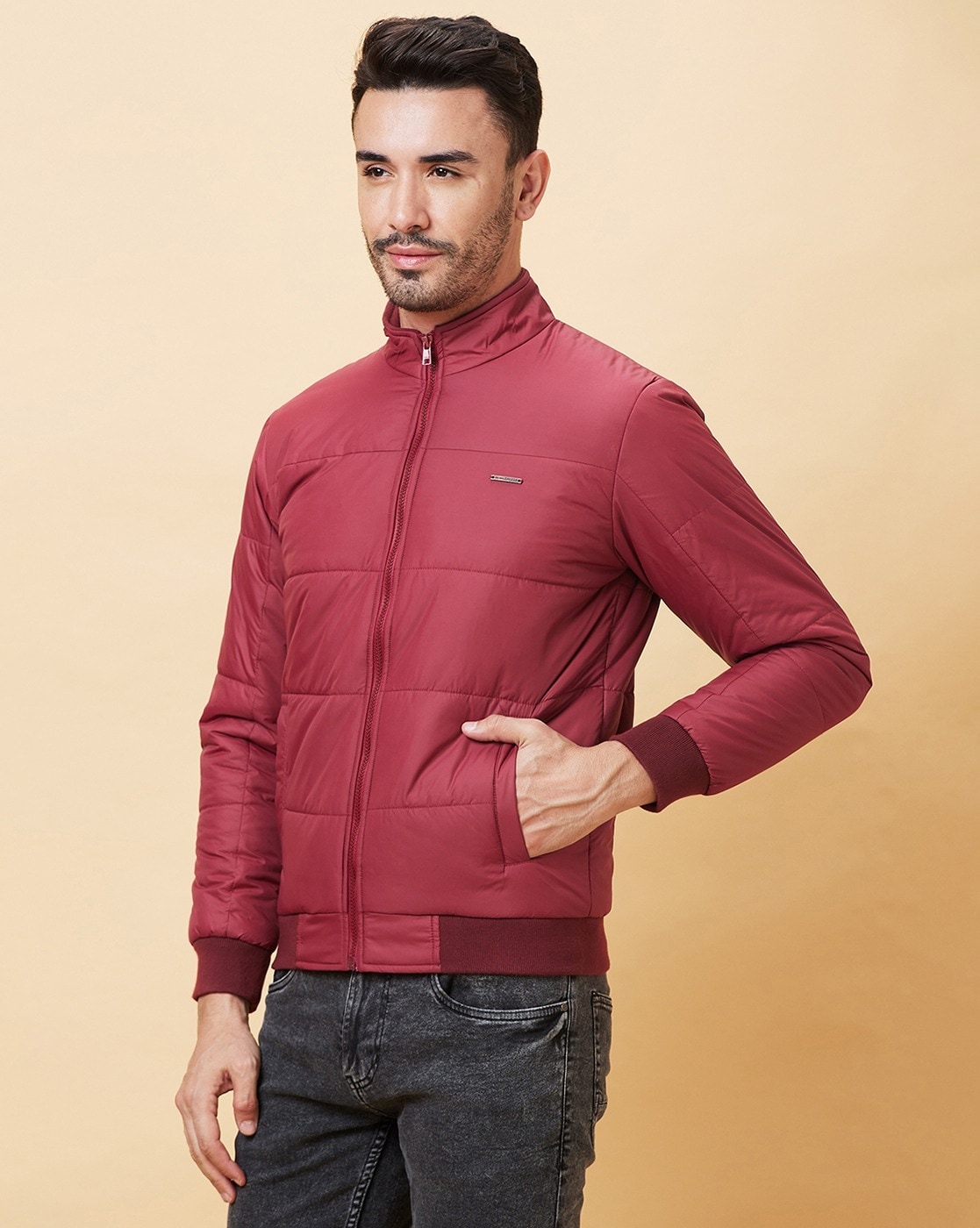 Mens burgundy clearance quilted jacket