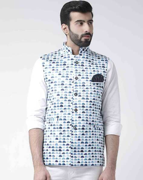 Cotton Blend Mens Black Printed Nehru Jacket, Size: Small at Rs 750/piece  in Indore