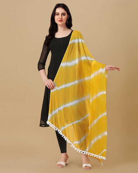 Women Tie & Dye Dupatta with Pom-Pom Price in India