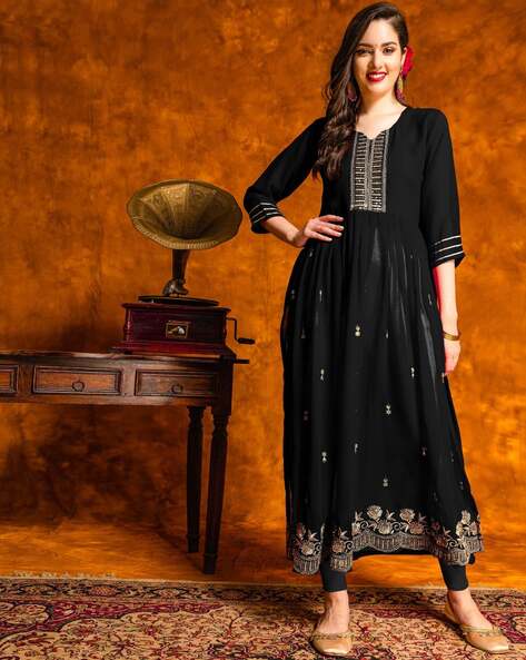 Women Embroidered A-Line Kurta