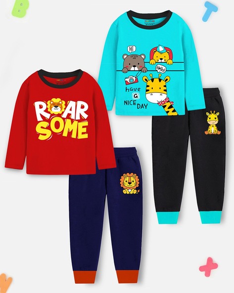 Pack of 2 Boys Graphic Print Pants & T-Shirt Sets