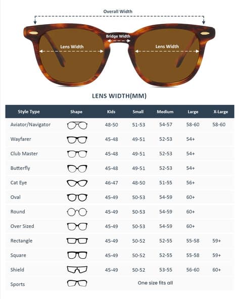 Eyewear Ray Ban Glass Size Chart Sunglasses Chart Ray Ban Glasses