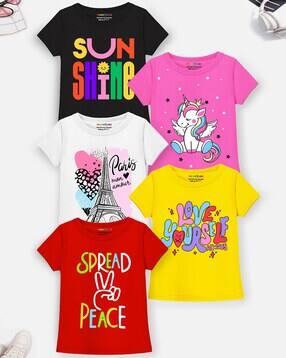Pack of 5 Graphic Print Round-Neck T-Shirts