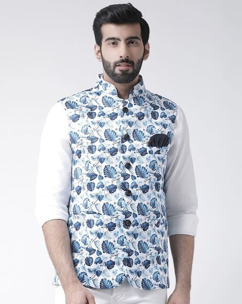 Pink Printed Linen Nehru Jacket - MMWC0174 – Mayank Modi Fashions