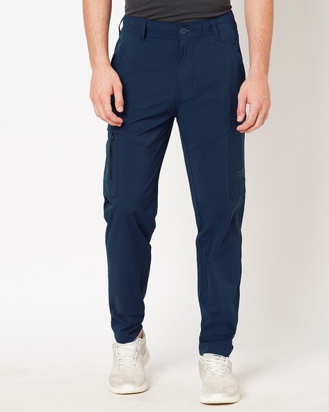 Buy Mast & Harbour Men Navy Blue Solid Cotton Linen Cargo Trousers -  Trousers for Men 18248310 | Myntra
