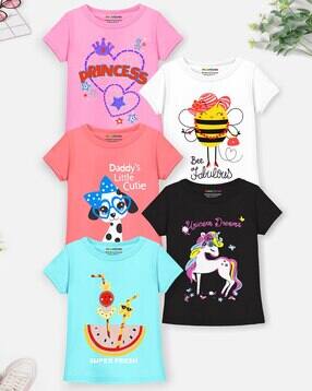 Pack of 5 Graphic Print Round-Neck T-shirt