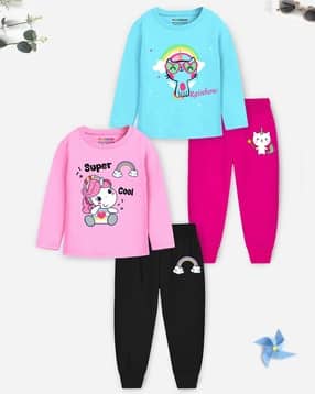trampoline Pack of 2 Girl Graphic Print T-Shirt & Pyjamas Set-picture-51