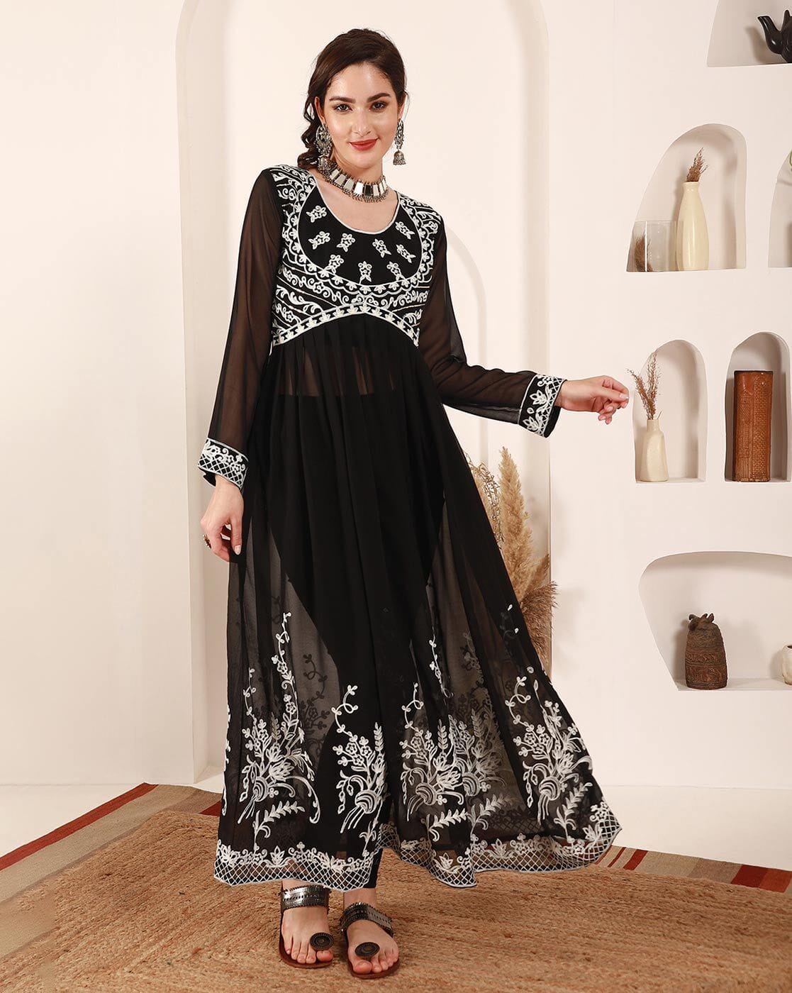 white christmas dresses Black Anarkali Georgette Gown With Golden Dupatta Set  Niharika Jaipur