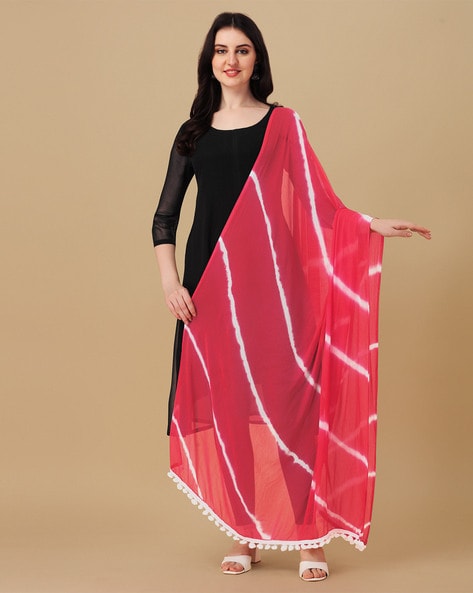 Women Tie & Dye Dupatta with Pom-Pom Price in India