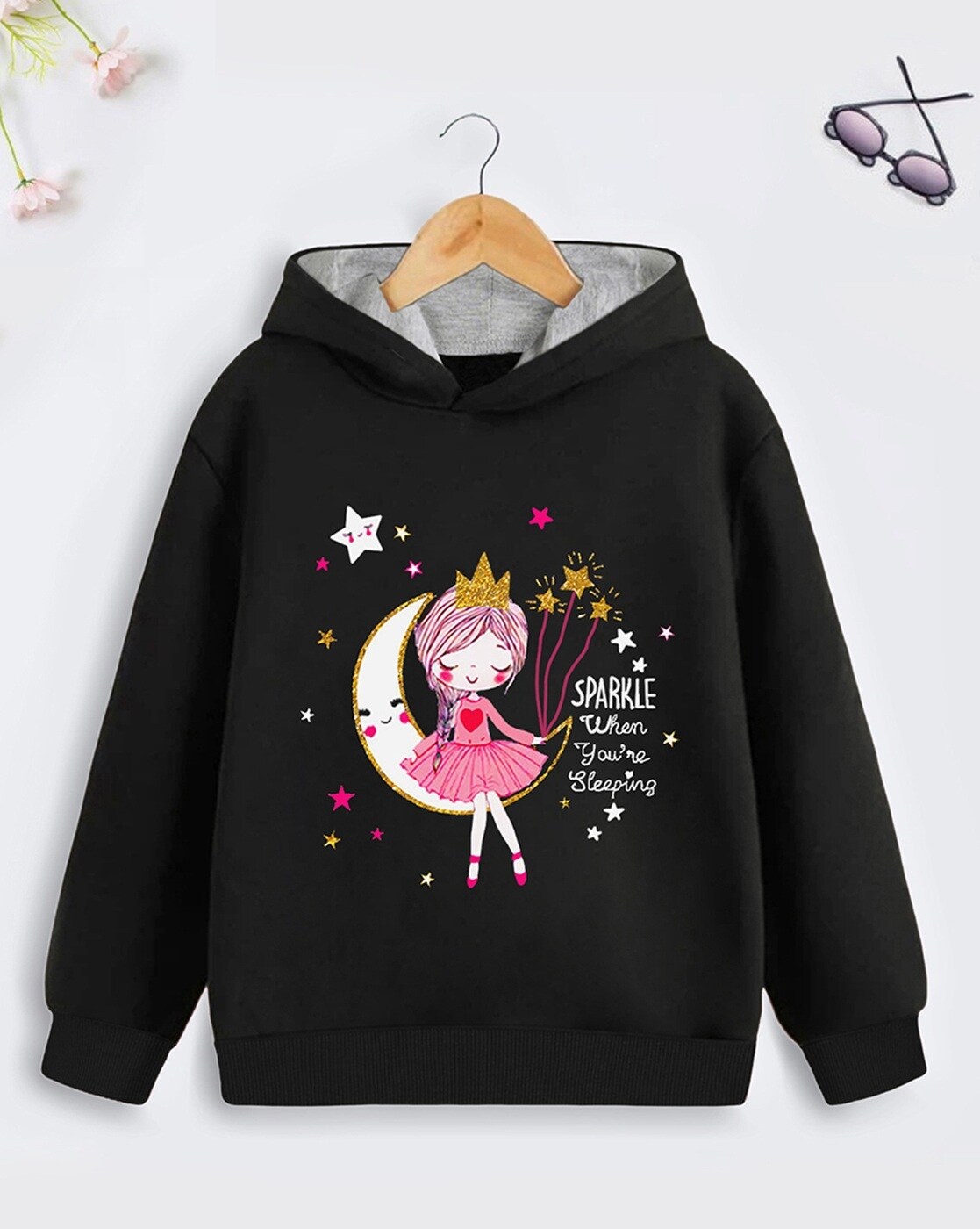 Buy Black Sweatshirts Hoodie for Girls by Trampoline Online