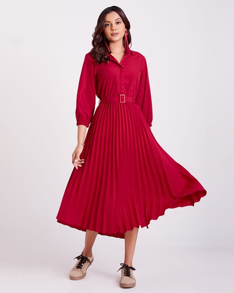 Kensie Short Sleeve Smocked Waist A-Line Midi Dress | Dillard's