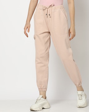 Women Solid Light Beige Mid Rise Casual Joggers