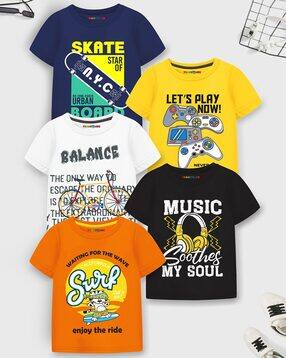 trampoline Pack of 5 Typographic Print Round-Neck T-Shirts-picture-13