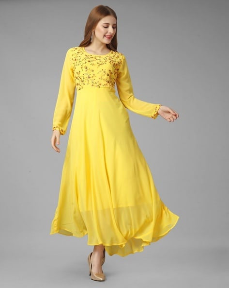 Yellow Long Prom Dress with Appliques Princess Formal Dress – Pgmdress