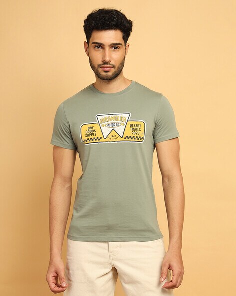 Wrangler Printed Men Round Neck Green T-Shirt - Buy Wrangler Printed Men  Round Neck Green T-Shirt Online at Best Prices in India