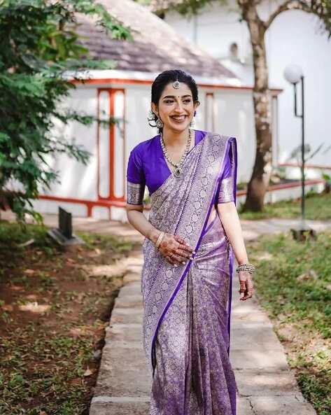 Purple Color Pure silk Paithani saree silver zari weaving work With Mu –  Amirat