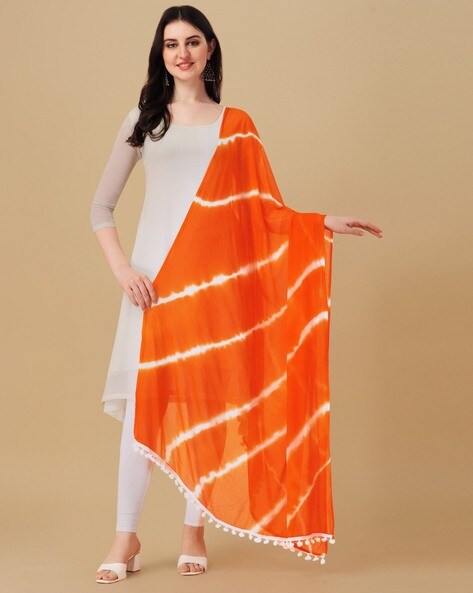 Women Tie & Dyed Dupatta with Tassels Price in India