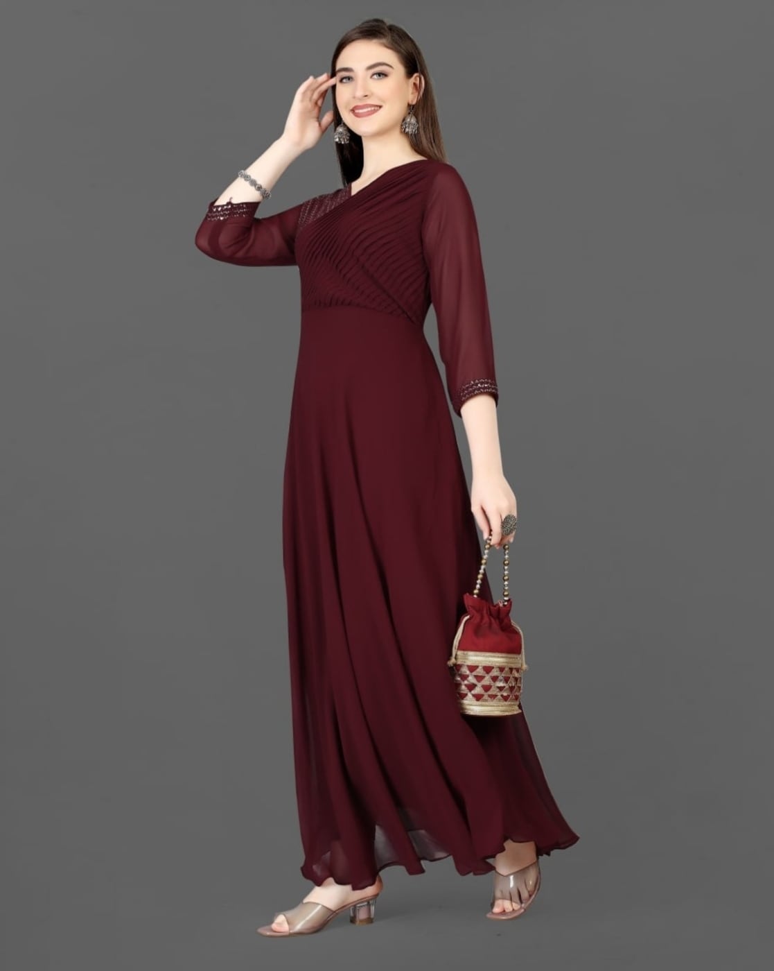 Embroidered Ladies Maroon Party Wear Gown at Rs 4000 in Ghaziabad | ID:  22127019697