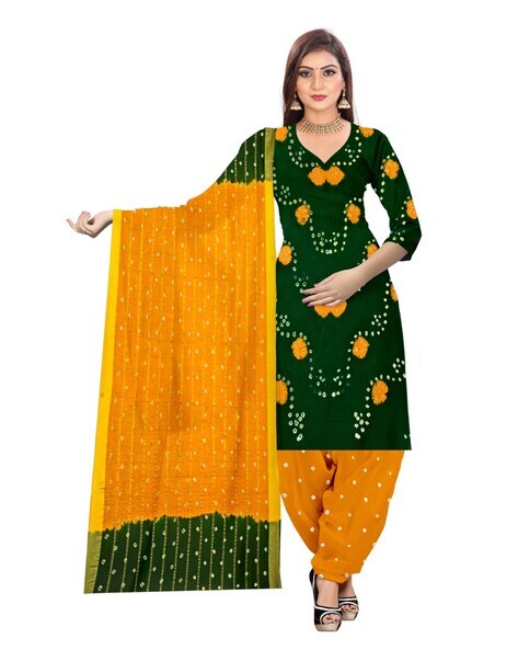 Women Bandhani Print 3-Piece Unstitched Dress Material Price in India