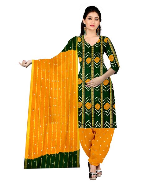 Women Bandhani Print 3-Piece Unstitched Dress Material Price in India