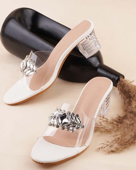 Crystal Queen New Design Square Toe Thin High Heels Slippers Women Sandals  Fashion Slip On Slides Summer Shoes Mules Wo