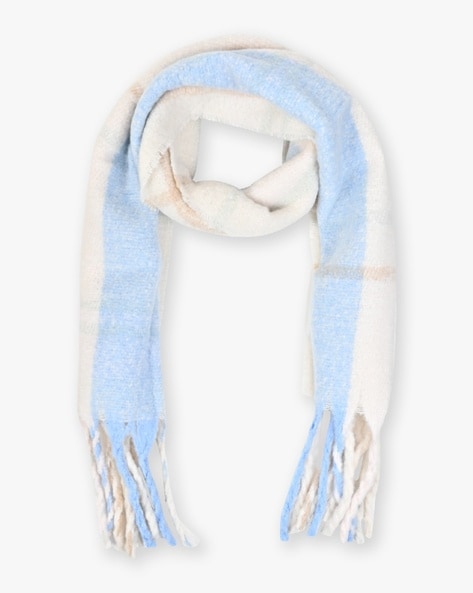 Women Colourblock Scarf with Tassels Price in India