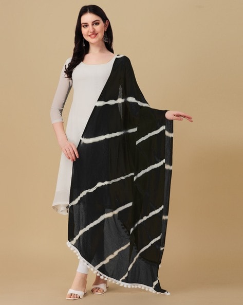 Women Tie & Dyed Dupatta with Tassels Price in India