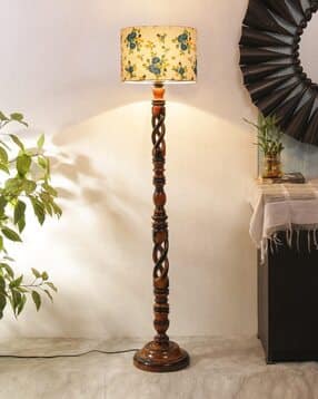 devansh Wooden Floor Lamp with Floral Print Shade-picture-22