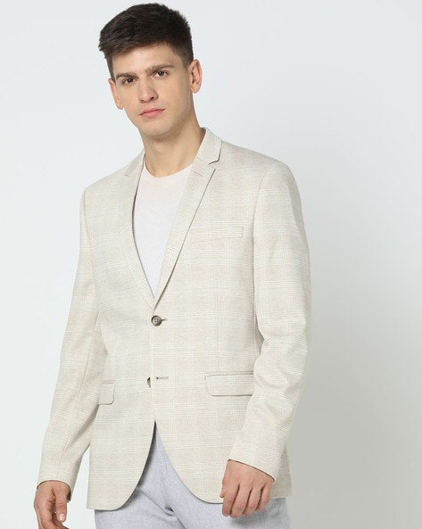 Men Checked Slim Fit Single-Breasted Blazer