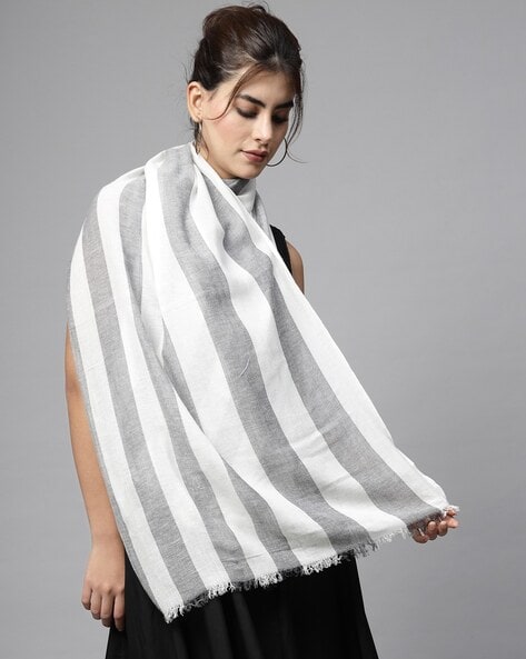 Women Striped Stole with Stitched Detail Price in India
