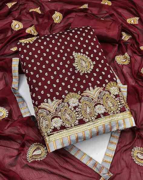 Women Embellished & Embroidered Unstitched Dress Material Price in India