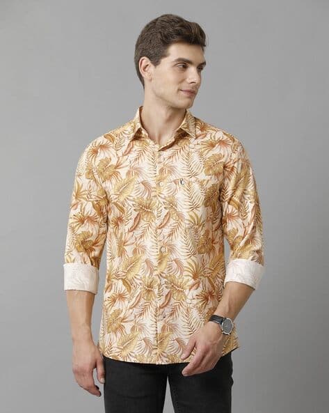 Men Leaf Print Slim Fit Shirt