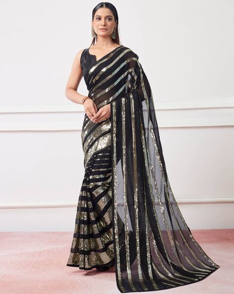 Celestial Red And Black Color Party Wear Saree