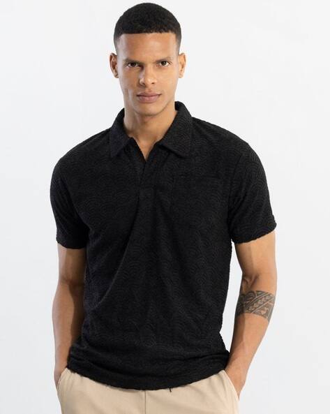 Men Slim Fit Polo T-Shirt with Ribbed Hem